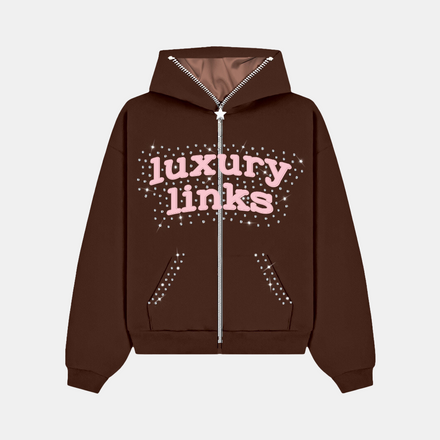 Full Zip Gem Hoodie - Cactus Brown
